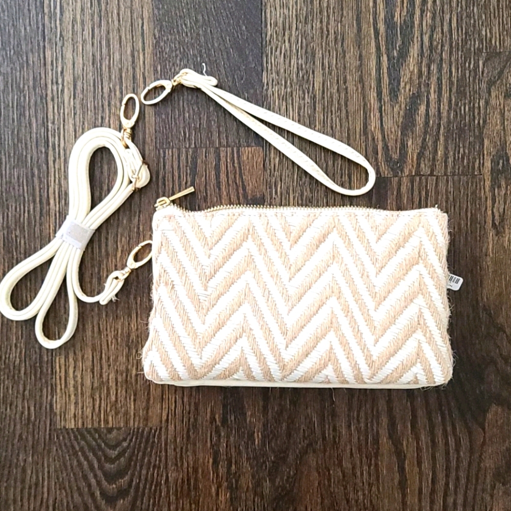 Woven chevron clutch with straps